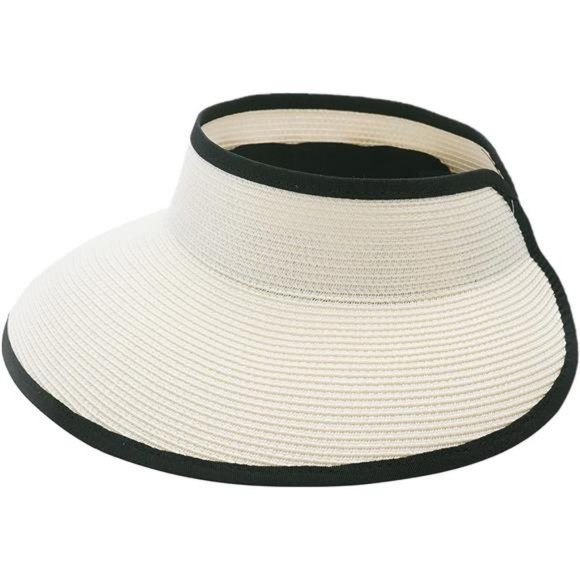New Sun Visor Hats for Wome  Summer Ponytail Foldable Straw‎ Beach Hat UPF 50+ - Picture 1 of 4